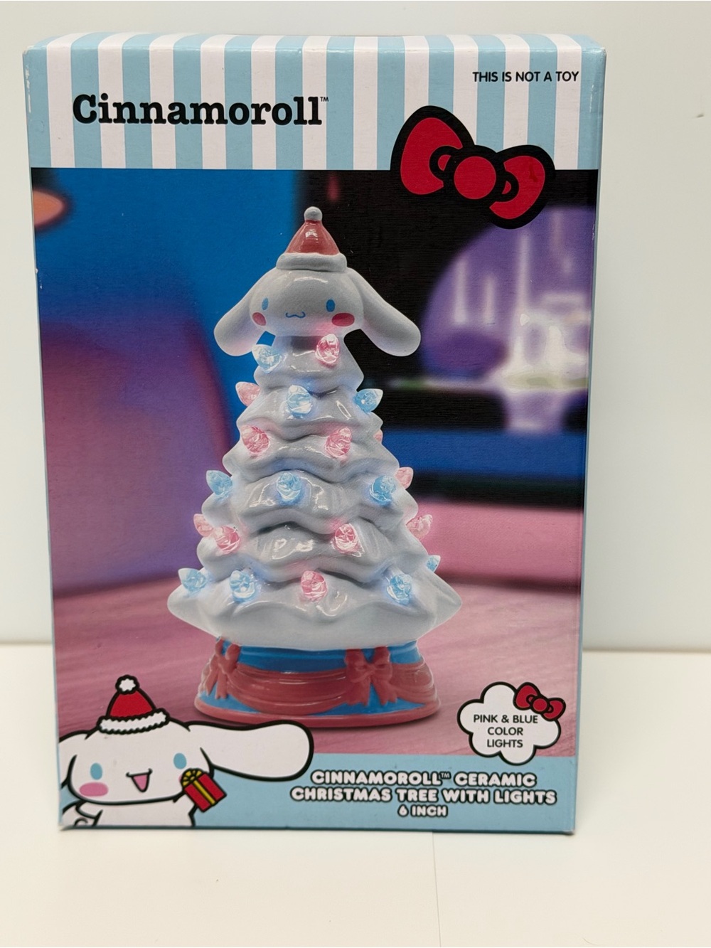 Ceramic Christmas Tree with Lights - White with Pink & Blue